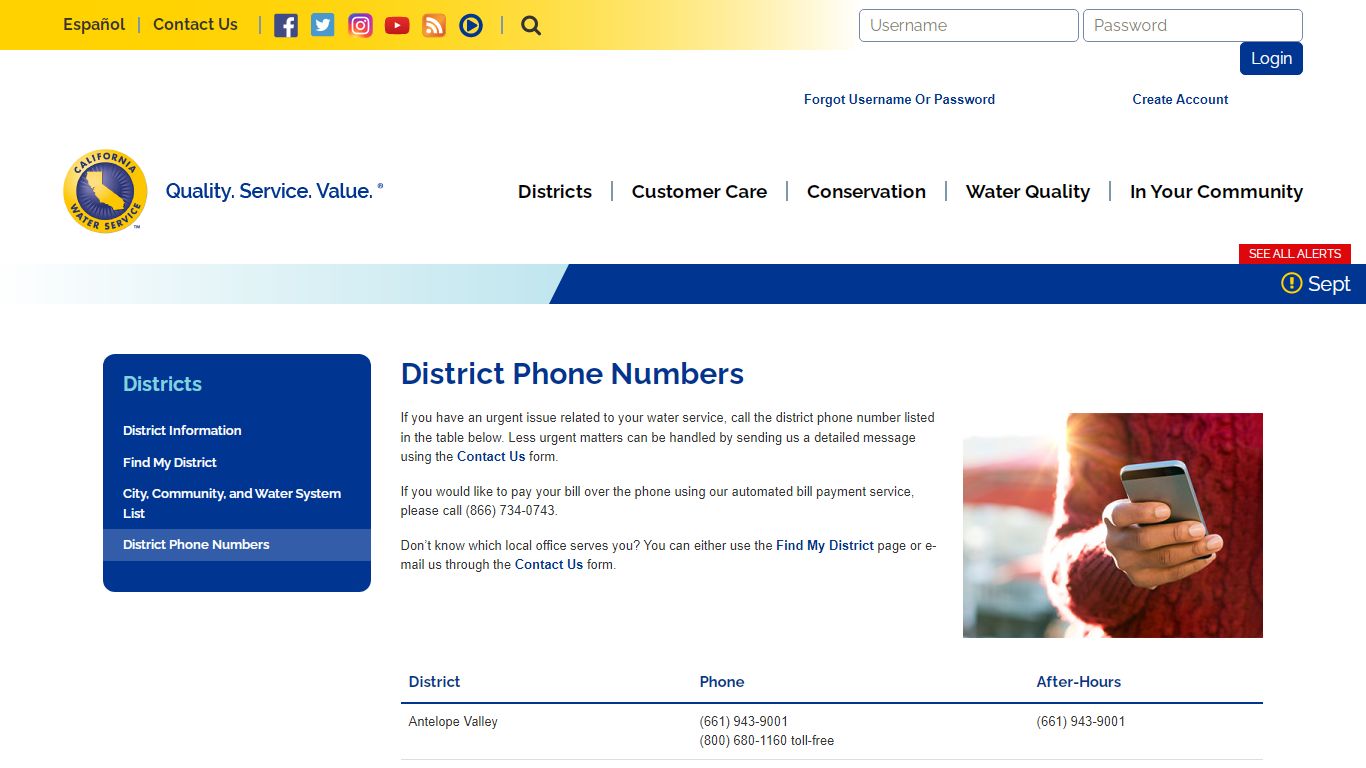 District Phone Numbers - Cal Water - California Water Service